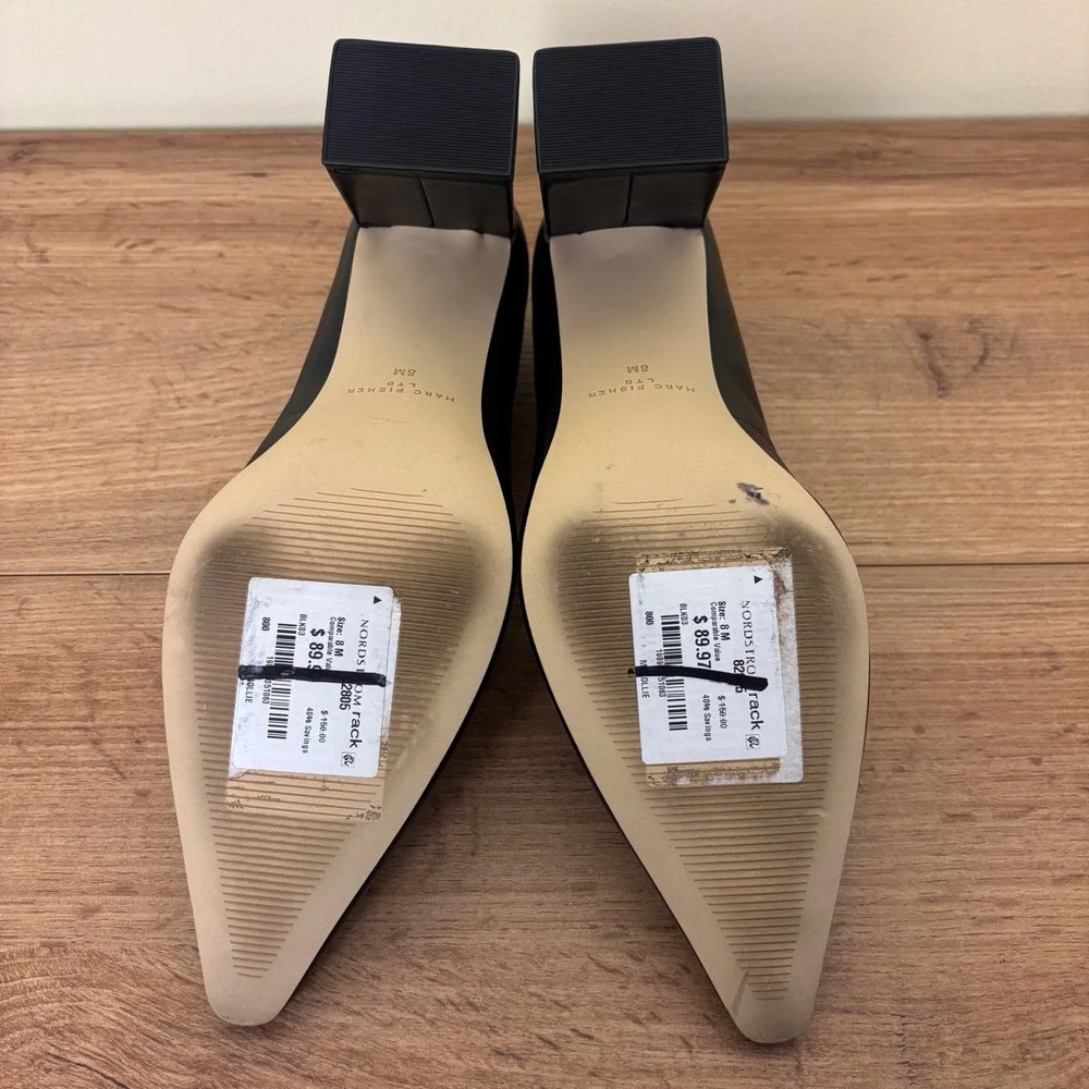 MARC FISHER Nollie Pointed Toe Pump Black Leather Women Size 8 Mary Jane Classic